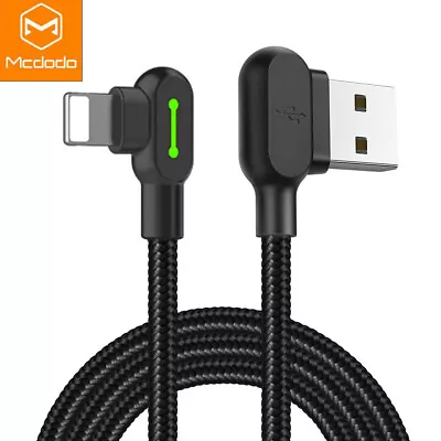 MCDODO LED 90 Degree Fast Charging Data Cable For IPhone For IPad USB Charger • £5.51