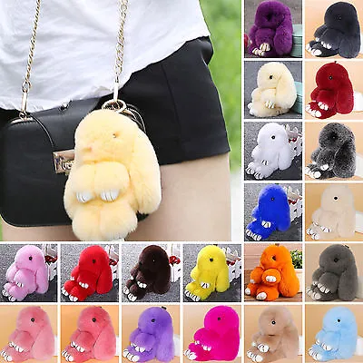 Bunny Rabbit Doll Heart Pom Phone Car Pendant Handbag Key Chain Ring Fine • $7.49