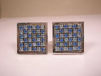 Blue & White Rhinestones Quality MODERN Cuff Links Simple Design Plain • $32.49