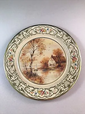 Vintage Daher Decorated Ware Tin Plate Cottage Lake House 8  Made In Holland • $9