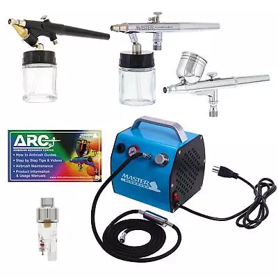 3 Master Airbrush Set System Air Compressor Kit Hobby Craft Paint Cake Tattoo • $149.99