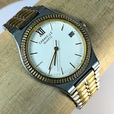 $26.17 • Buy Vintage Caravelle By Bulova Men Two Tone Analog Dress Stainless Steel  Watch