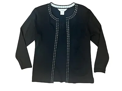Exclusively Misook Black White Trim Open Front Knit Cardigan Jacket Sz XS • $22.99