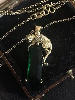 £9.99 • Buy Vintage Style Jewellery Emerald Color Gemstone Leopard Necklace 18K Gold Plated