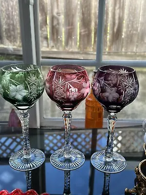 Nachtmann Traube Cut To Clear Glass Wine Goblet Set Of 3 • $149.99