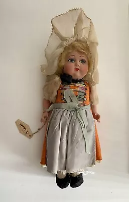 Vintage Flocked Celluloid Doll Ivanna Lugano Swiss Doll 22cm With Tag • $45