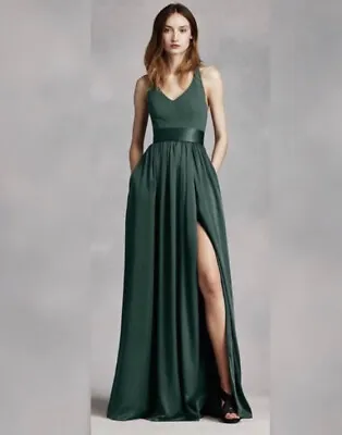 BRAND NEW Vera Wang Bridesmaid Dress - Halter VNeck W/Sash - Forest Green Size 8 • $125