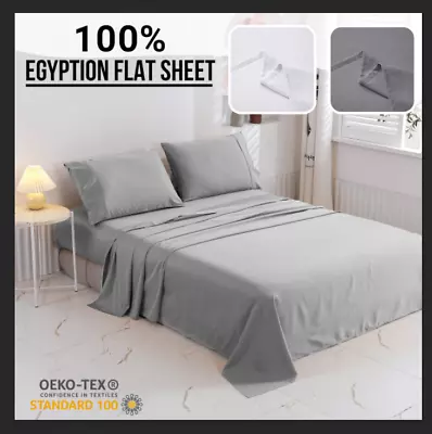 400 TC Egyptian Cotton Flat Sheets Soft Hotel Quality Bed Sheet Double King Size • £2.69