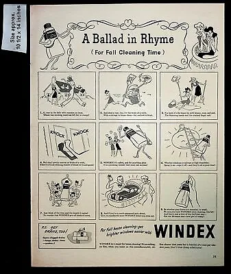 1943 Windex House Cleaning Bright Windows Ballad Rhyme Vintage Print Ad 38012 • $7.48
