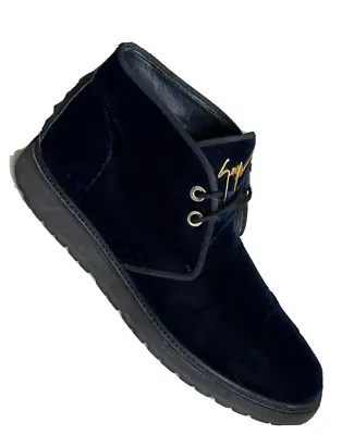 $58.99 • Buy Giuseppe Zanotti High Top Velvet Dark Blue Logo Sneaker Ankle Boots Sz 43 / 10 M