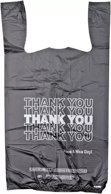 New Black 21 X 6.5 X 11.5  Thank You  T-Shirt Plastic Grocery Shopping Bags -300 • $14.49