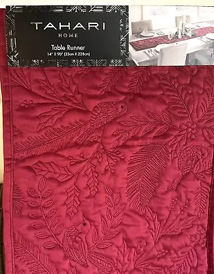 Tahari Quilted Embroidered Birds Velvet Table Runner Centerpiece 14”x 90” Red • $35.95