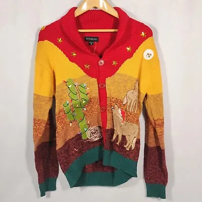 Blizzard Bay Men's Sz M Christmas Cactus & Coyote Cardigan Ugly Sweater Western • $22.98