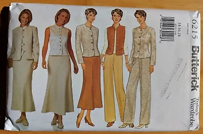 BUTTERICK 6215 Misses'/Misses’ Petite JACKET VEST SKIRT & PANTS 14-16-18 UNCUT • £5.25