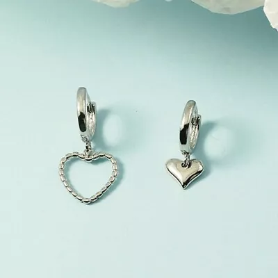 Love Heart Dangle/Drop Hoop Huggie Silver Asymmetrical Earrings Women Girl Gift • £3.28