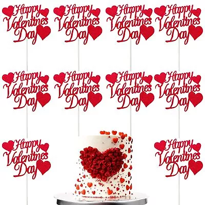 10PCS Valentines Cake Toppers Glitter Happy Valentines Day Heart Cupcake Topp... • $16.30