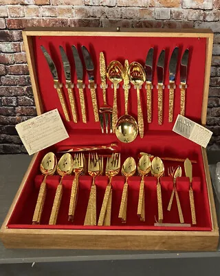 Florentine By Present Japan Gold Plated 18-8 Stainless Flatware Set 56 PC W/Box • $135