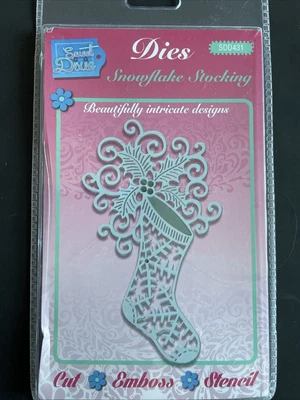 £3.75 • Buy Sweet Dixie Snowflake Stocking Holly Berries Flourish Die Christmas Card Making