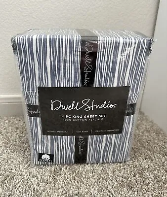 Dwell Studio KING Sheet Set White Blue Striped 100% Cotton Percale 4 Piece New • $69.99