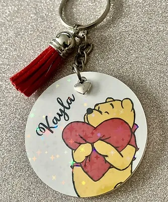 Winnie The Pooh Heart! Disney Inspired Personalised Keyring. Handmade! Sparkly! • £4.09