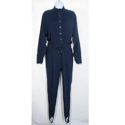 Vintage Jumpsuit By LizWear 1990s Stirrups Navy Blue 100% Cotton Amazing Med • $39