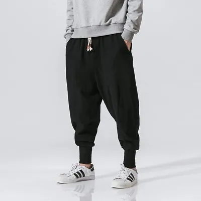 Men's Japanese Sweat Pants Casual Cotton Linen Stretch Elastic Trousers Joggers • $19.87