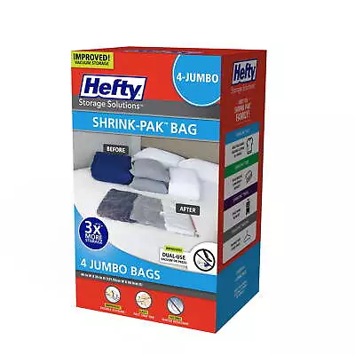 Hefty SHRINK-PAK 4 Jumbo Vacuum Storage Bags Works W/ Most Vacuum Hoses Storage • $22.51