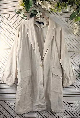 ZARA Women's Blazer Trench Coat Jacket Beige Linen Viscose Button Size Small • $39.99