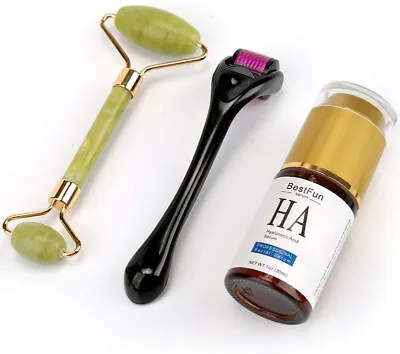 $33.20 • Buy Derma Roller 0.5MM, Jade Roller & Professional Face Hyaluronic Acid Serum Kit