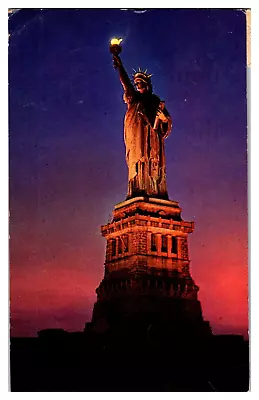 Vintage Postcard The Statue Of Liberty New York City NY Divided Chrome Night • $4.99