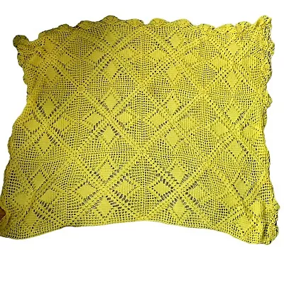 Handmade Crochet Lace Vintage Tablecloth Rectangular 70x90 Bright Yellow • $39.49