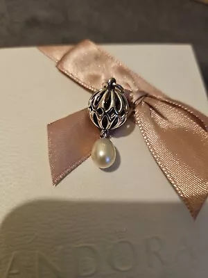 PANDORA Silver Rare Pearl Drop Pendant Item 390342P • £60