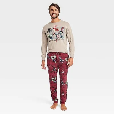 Men's Marvel Long Sleeve Sweater Knit Pajama Set - Dark Red/Tan S • $13.99