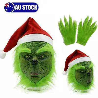 The Grinch Full Head Latex Mask Hat Monster Adult Costume Xmas Christmas COSPLAY • $27.89