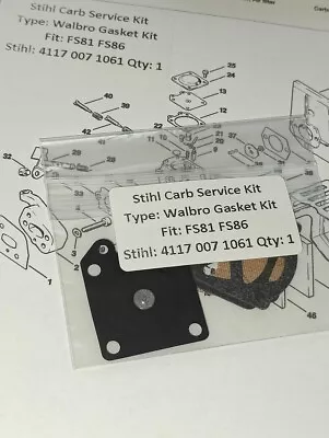 Stihl FS81 FS86 FS88 Brushcutter Walbro Carb Carburetor Kit. Stihl 4117 007 1061 • £6.85