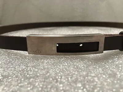 GUCCI Skinny Dark Chocolate ‘90s Vintage Leather Belt W Metal Logo Buckle • $155