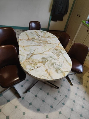 $130 • Buy Vintage Kopec Laminex Kitchen Dining Table And Chairs Vinyl Chrome 