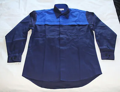 Mens Navy Blue Car Service Mechanic Long Sleeve 100% Cotton Work Shirt Size L • $29.95