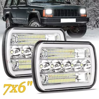 $42.99 • Buy Pair 5x7 7x6 Inch LED Headlights Hi-Lo Beam DRL For Nissan Pickup Hardbody D21