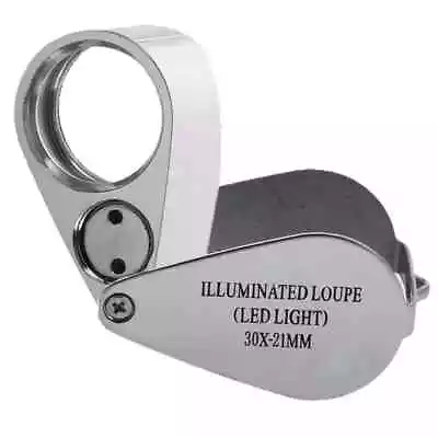 30X Illuminated Loupe Jewellery Magnifying Glass LED Light Metal Pocket Folding • £5.99