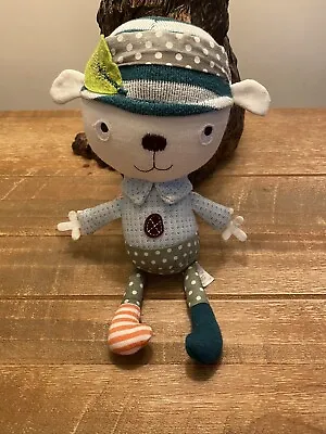 Mamas & Papas Puppy Dog Soft Toy Rattle Beanie Bottom Leaf On Hat 9.5” • £9.99