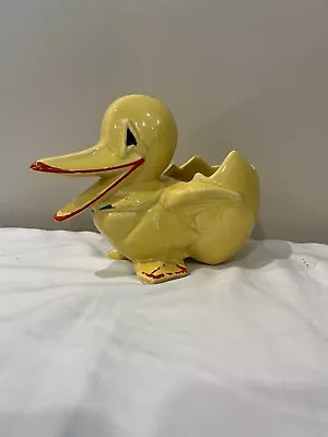 Vintage McCoy Ceramic Duck With Egg Planter | Yellow | Hand Painted | 1948 • $32.99