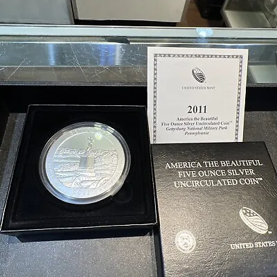2011 Gettysburg 5 Oz America The Beautiful ATB Silver Quarter Dollar Box And COA • $265