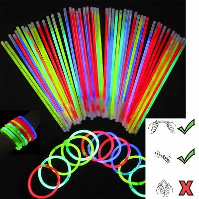 $10.99 • Buy 100 Glow Sticks Bracelets Necklaces Party Favors Disco Rave Bag Fillers Toys 8”