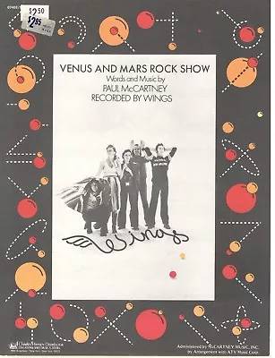 WINGS  VENUS AND MARS ROCK SHOW  SHEET MUSIC-McCARTNEY-PIANO/V/CHORDS-1975-NEW!! • $44.44