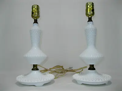 Pair Vtg. Hobnail Milk Glass Table Lamp 12.5” Tall. Not Working Need Rewire • $31.92