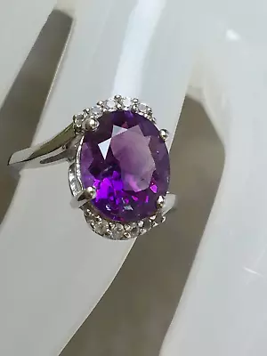 Beautiful Moroccan Amethyst & White Topaz 925 Sterling Silver Ring - 3.43 Carats • $103.26