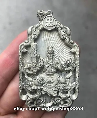 Chinese Miao Silver Fengshui Guangong Yu Warrior Immortal God Dragon Pendant • $13.44