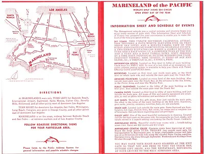 1950s MARINELAND OF THE PACIFIC CALIFORNIA SCHEDULE AND INFORMATION SHEET MAP • $10