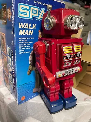 Vintage SPACE WALK MAN Robot 12  Tin Toy Figure Red New With Box • $150